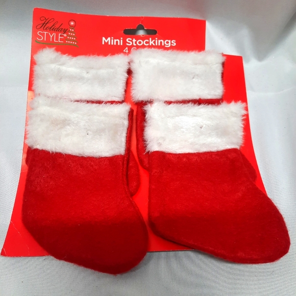 NEW 2 16" soft plush fuzzy stocking with white furry cuff and set of 4 stockings - Picture 3 of 4